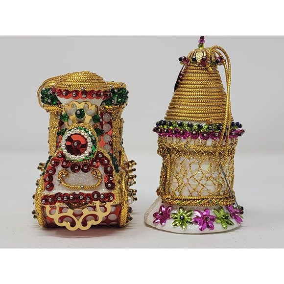 Beautiful Vintage Bead And Sequin Cottage And Christmas Train Ornaments - Picture 2 of 6